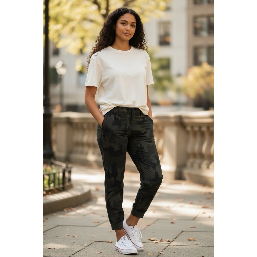 prAna Halle Jogger II Womens 14REG Black Camo Casual Pant Performance Mid-Rise